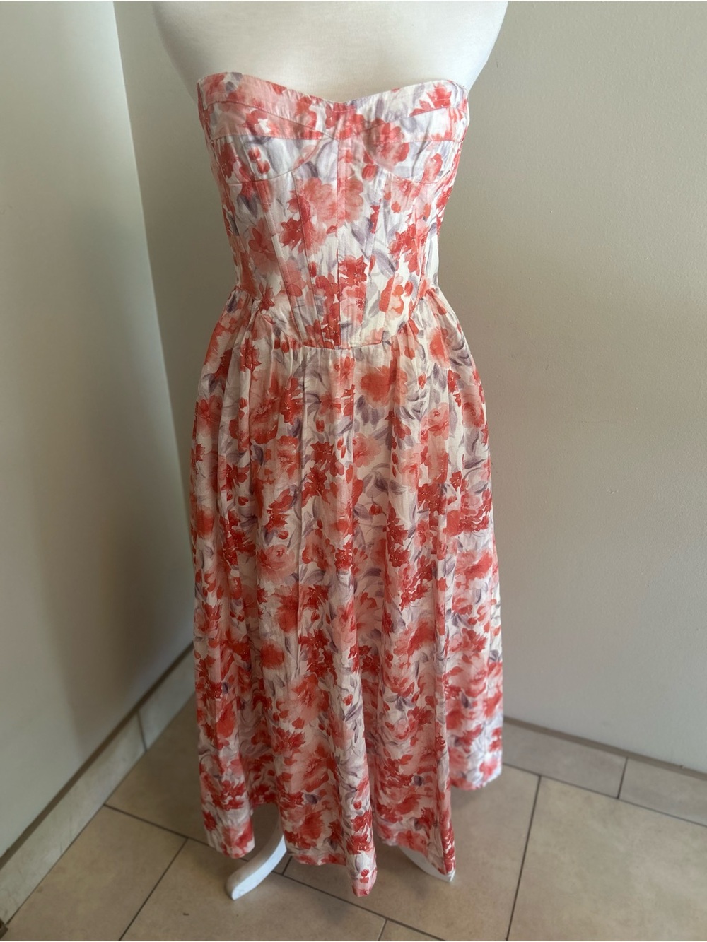 Bardot Lola Floral Strapless Corset Midi Dress NWT Med